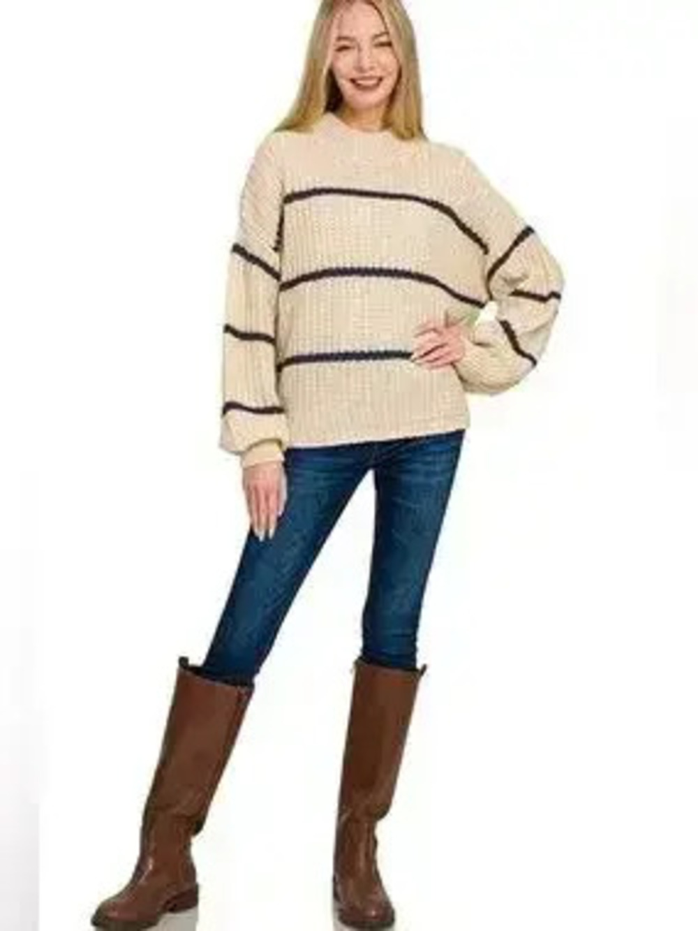 Zenana Oversize Striped Sweater - Picture 4 of 8